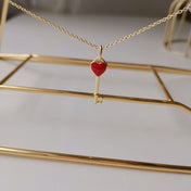 KEY PEDANT CARNELIAN HEART GOLD NECKLACE