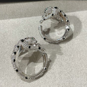 PANTHERE DIAMOND ONYX GREEN EMERAL SILVER EARRINGS