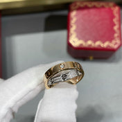 LOVE PINK GOLD SILVER DIAMOND DOUBLE RING