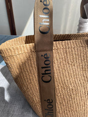 LAGRE WOODY TOTE BAG 48 IN NATURAL FIBERS BROWN WEBBING AND CALFSKIN