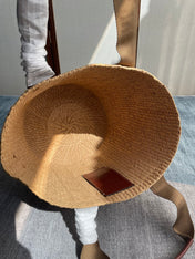 LAGRE WOODY TOTE BAG 48 IN NATURAL FIBERS BROWN WEBBING AND CALFSKIN