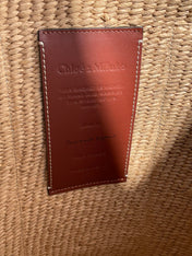 LAGRE WOODY TOTE BAG 48 IN NATURAL FIBERS BEIGE WEBBING BROWN CALFSKIN