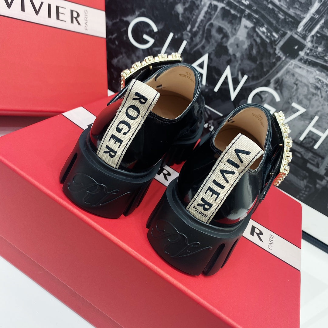 VIV' RANGERS LOAFERS IN BLACK SHINY CALFSKIN WITH CRYSTAL BUCKLE ON THE SIDE OF THE TONGUE