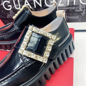 VIV' RANGERS LOAFERS IN BLACK SHINY CALFSKIN WITH CRYSTAL BUCKLE ON THE SIDE OF THE TONGUE