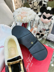 VIV' RANGERS LOAFERS IN BLACK PATENT CALFSKIN FLEECE LINING GOLD BUCKLE