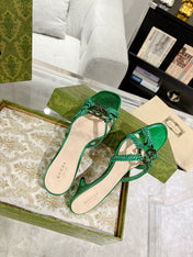 GG CRYSTAL MID - HEEL JADE GREEN CALFSKIN
