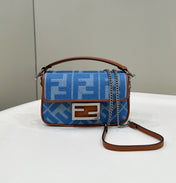 FENDI 19 BAGUETTE BAG IN LIGHT BLUE CANVAS WITH SILVER HARDWARE