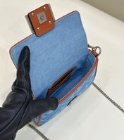 FENDI 19 BAGUETTE BAG IN LIGHT BLUE CANVAS WITH SILVER HARDWARE