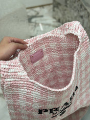 LARGE TOTE BAG 45 IN PINK MIX WHITE AND BLACK WOVEN RAFFIA
