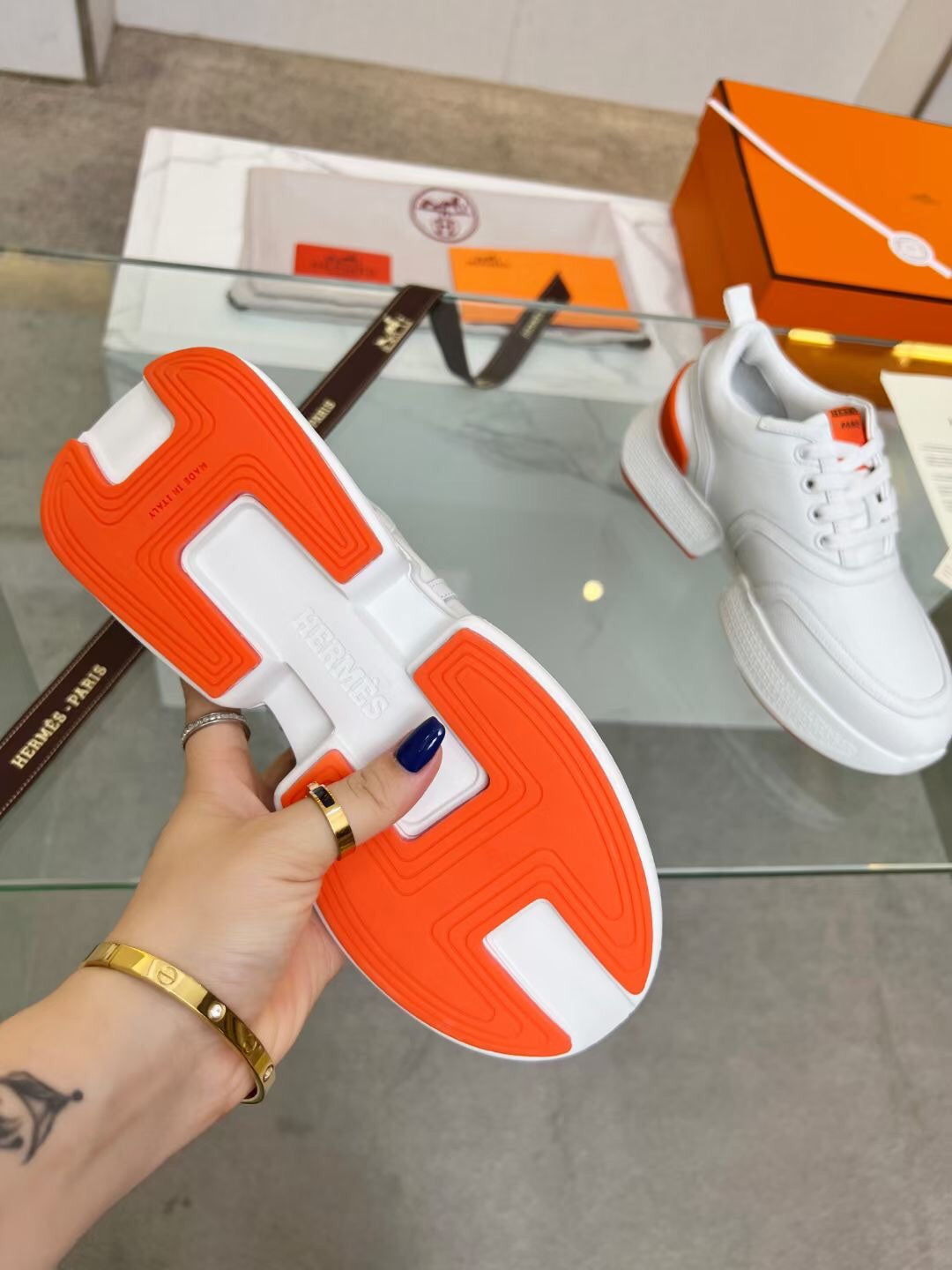 GIGA SNEAKER ORANGE MIX WHITE CALFSKIN