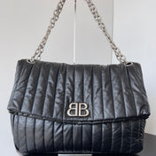 MONACO BAG 43 IN BLACK QUILTED THIN CALFSKIN SILVER HARDWARE