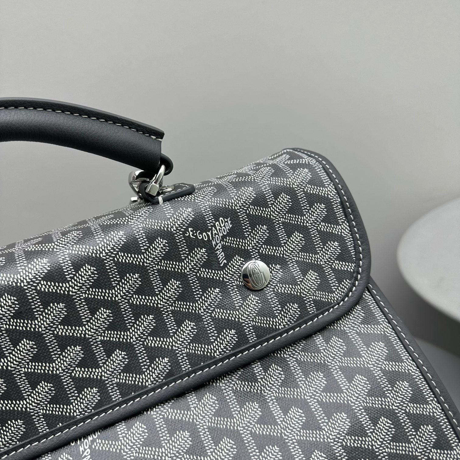 LEGER BACKPACK 37 IN GRAY GOYARDINE CANVAS WITH CALFSKIN TRIM