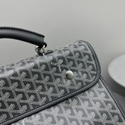 LEGER BACKPACK 37 IN GRAY GOYARDINE CANVAS WITH CALFSKIN TRIM