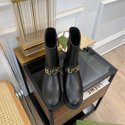GG CLASSIC LOGO ANKLE BOOTS IN BLACK CALFSKIN