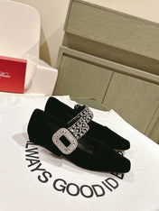 MARY JANES IN BLACK VELVET WITH CRYSTAL EMBELLISHED STRAP