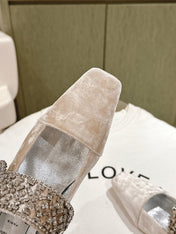MARY JANES IN BEIGE VELVET WITH CRYSTAL EMBELLISHED STRAP