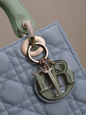 MEDIUM LADY BAG 20 IN BABY BLUE QUILTED MACROCANNAGE CALFSKIN GREEN STRAP