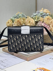 MONTAIGNE EAST-WEST BAG 24 IN BLACK LAMBSKIN AND MONOGRAM OBLIQUE JACQUARD