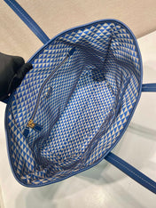 TOTE BAG 33 IN BLUE MIX WHITE TRIANGLE PATTERN EMBROIDERED FABRIC