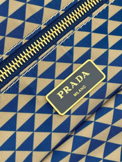 TOTE BAG 33 IN BLUE MIX WHITE TRIANGLE PATTERN EMBROIDERED FABRIC