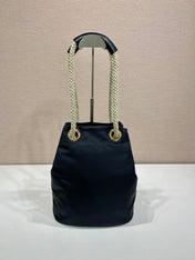 BUCKET BAG 28 IN BLACK RE-NYLON GOLD LOGO