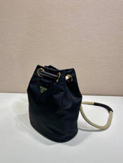 BUCKET BAG 28 IN BLACK RE-NYLON GOLD LOGO