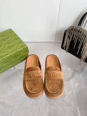 GG LOAFERS IN BROWN MONOGRAM EMBOSSED SUEDE