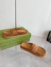 GG LOAFERS IN BROWN MONOGRAM EMBOSSED SUEDE