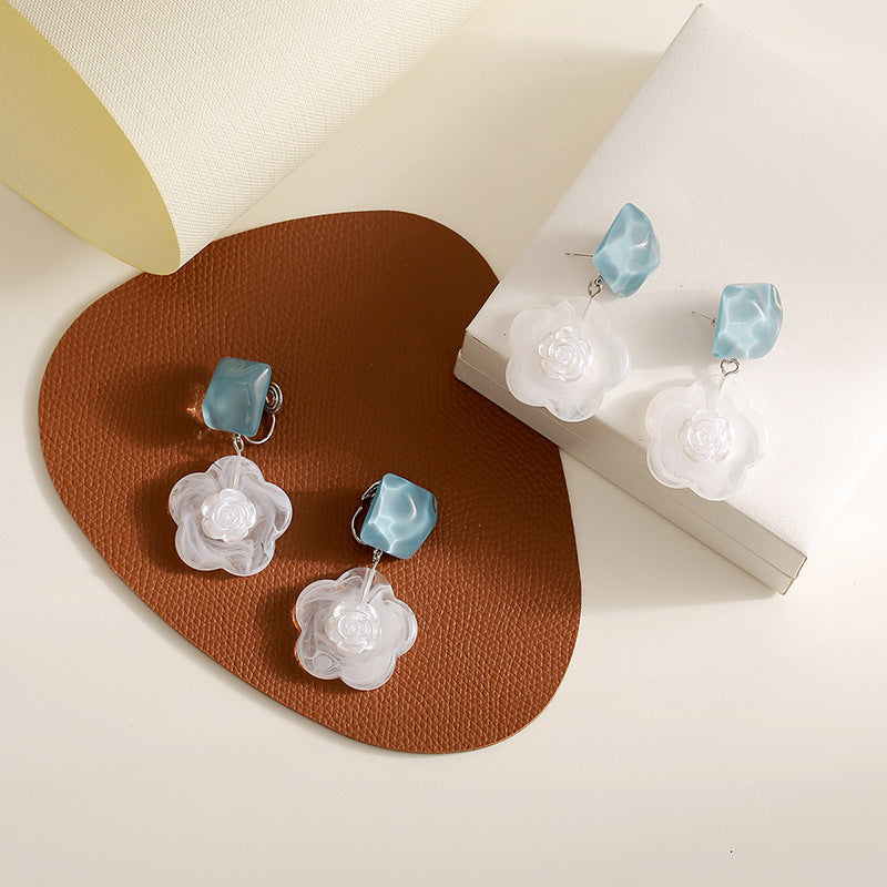 Camellia Bloom Luxury Clip-On Earrings