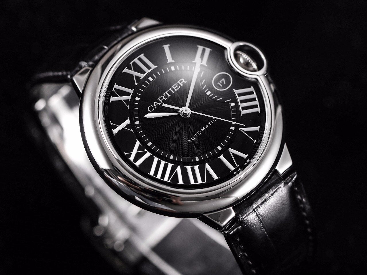 BALLON BLEU 42 BLACK DIAL LEATHER BRACELET