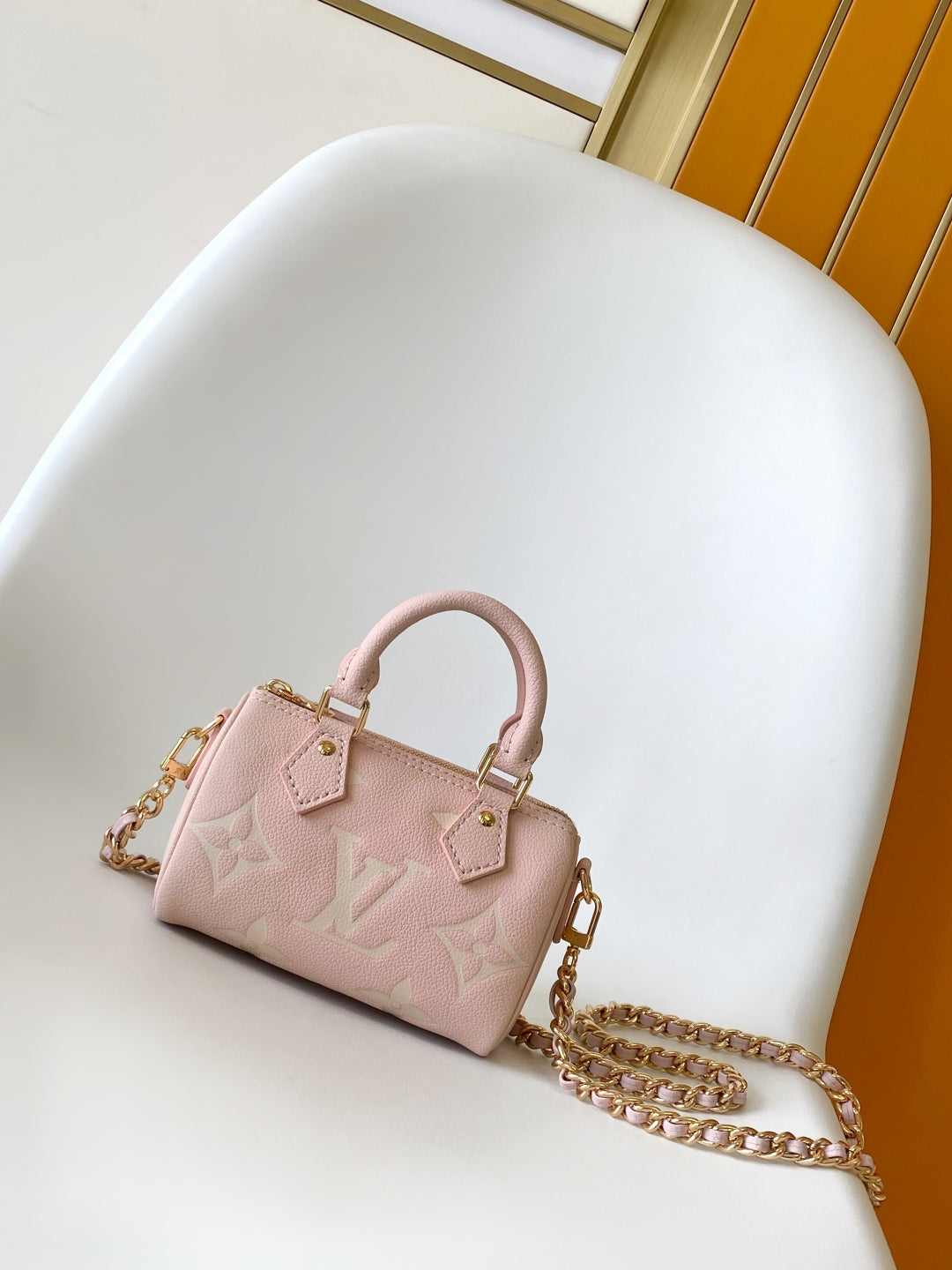 LV 25S NANO SPEEDY BAG 16 IN ROSE AND QUARTZ EMBOSSED GRAINED CALFSKIN