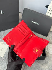 CHANEL 25S MULTI PURPOSE PASSPORT WALLET 15 IN VIVID RED CALFSKIN GOLD HARDWARE