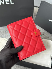 CHANEL 25S MULTI PURPOSE PASSPORT WALLET 15 IN VIVID RED CALFSKIN GOLD HARDWARE
