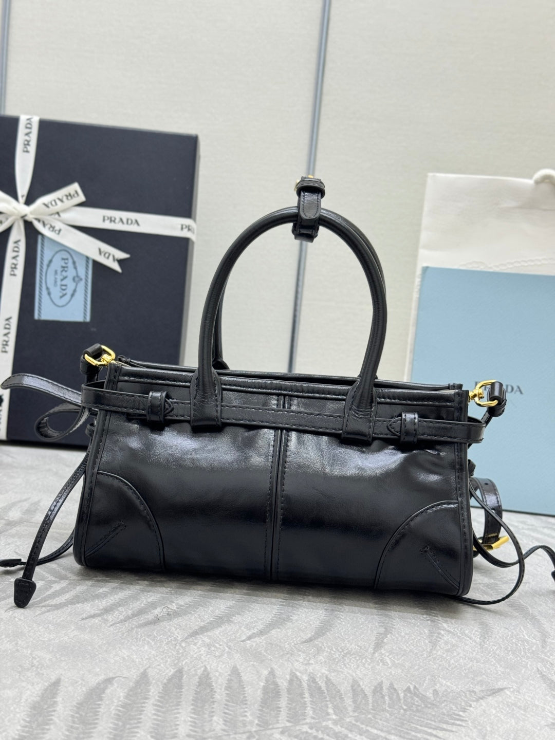 PRADA 25S BONNIE MINI HANDBAG 23 IN BLACK CALFSKIN GOLD HARDWRE