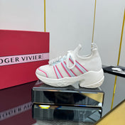 VIV' RUN SNEAKERS IN WHITE TECHNICAL FABRIC WITH PINK AND LIGHT BLUE CALFSKIN