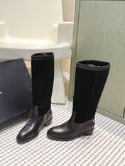 CHANEL 25S KNEE-HIGH BOOTS IN BLACK SUEDE AND CALFSKIN