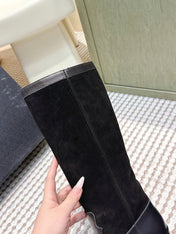 CHANEL 25S KNEE-HIGH BOOTS IN BLACK SUEDE AND CALFSKIN