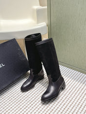 CHANEL 25S KNEE-HIGH BOOTS IN BLACK SUEDE AND CALFSKIN