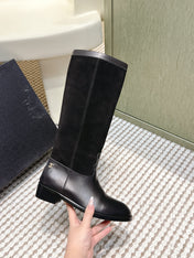 CHANEL 25S KNEE-HIGH BOOTS IN BLACK SUEDE AND CALFSKIN