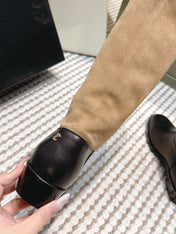 CHANEL 25S KNEE-HIGH BOOTS IN TAN BROWN SUEDE MIX BLACK CALFSKIN