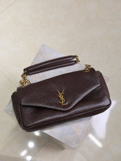 YSL 25S CALYPSO 30 IN DARK CHOCOLATE GRAINED CALFSKIN GOLD HARDWARE