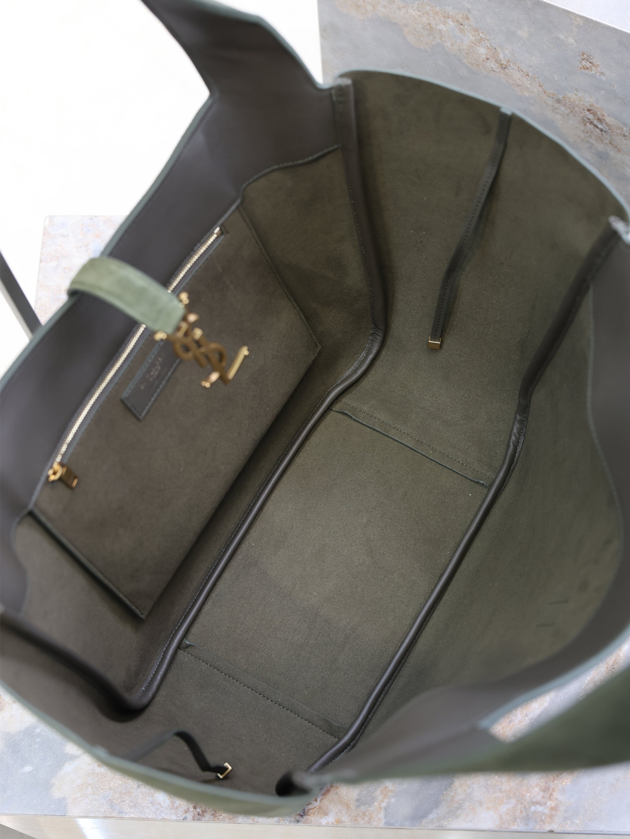 YSL 25S LE 5 À 7 BEA 50 IN DARK OLIVE SUEDE GOLD HARDWRE