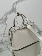TOTE BAG WITH BELT 32 IN WHITE IMPORTED CALFSKIN