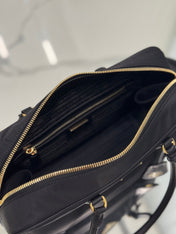 LARGE TOP HANDLE BAG 35 IN BLACK NYLON AND CALFSKIN TRIM