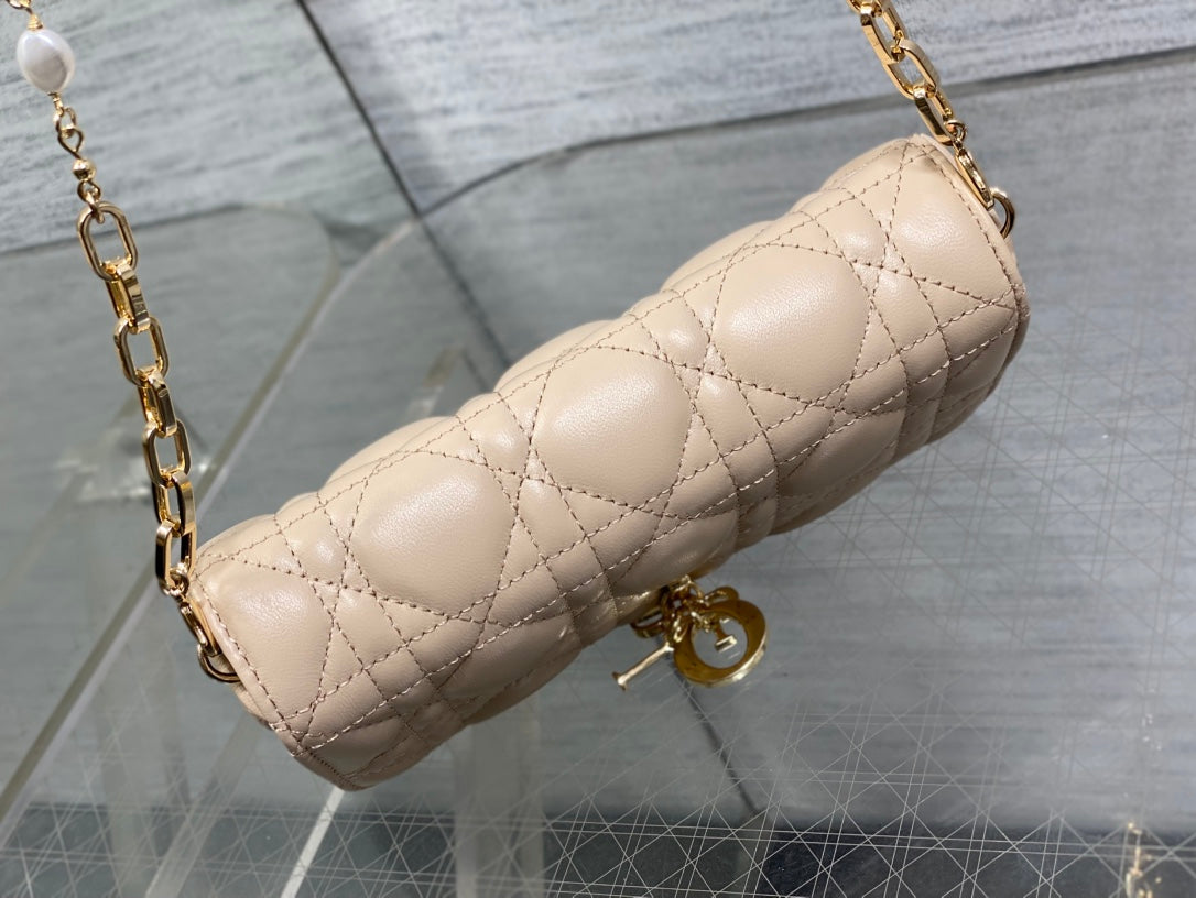 DIOR 25S DIOR TALK PHONE POUCH 18 IN LIGHT IVORY CANNAGE LAMBSKIN