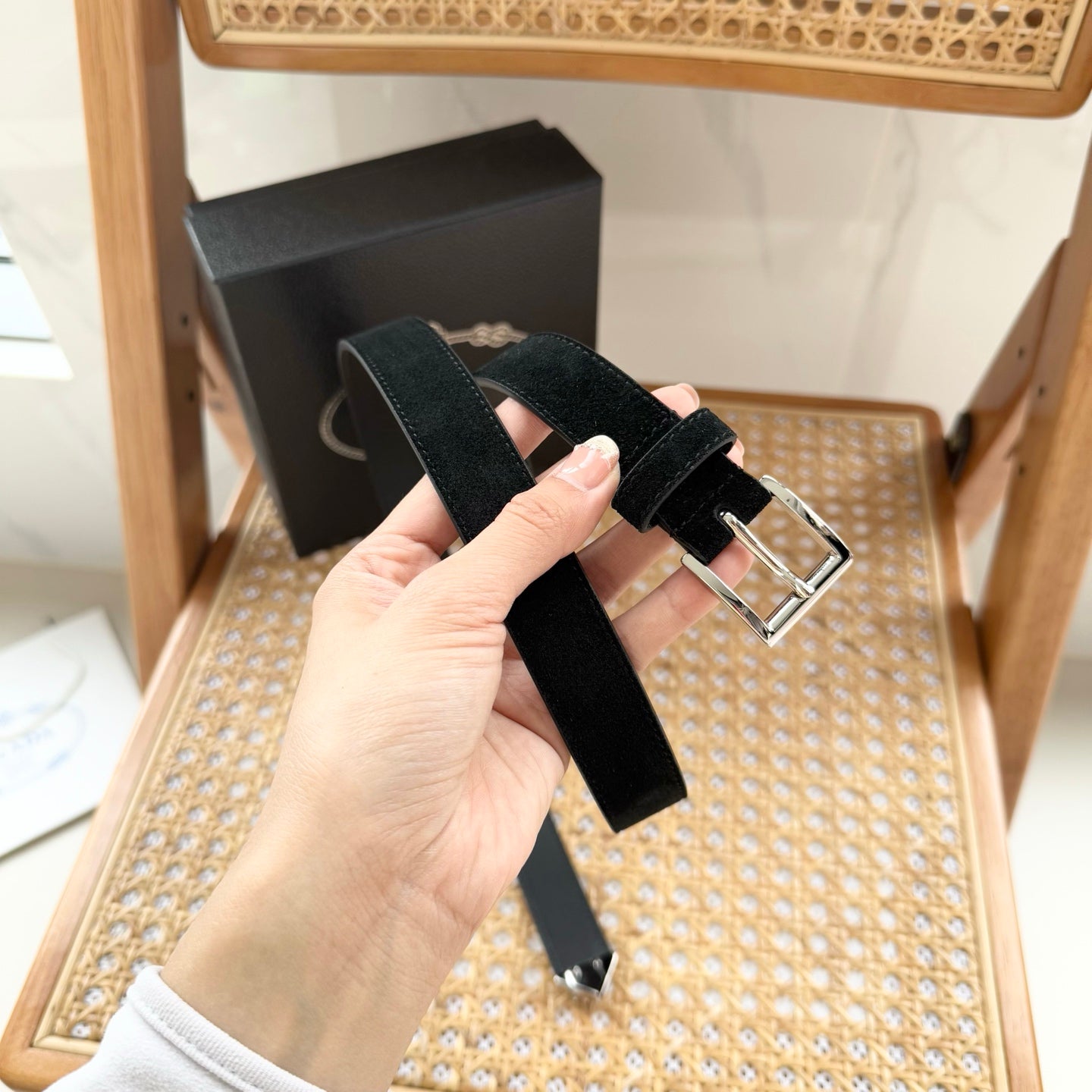 PRADA 25S BELT 25 MM IN BLACK SUEDE 542640