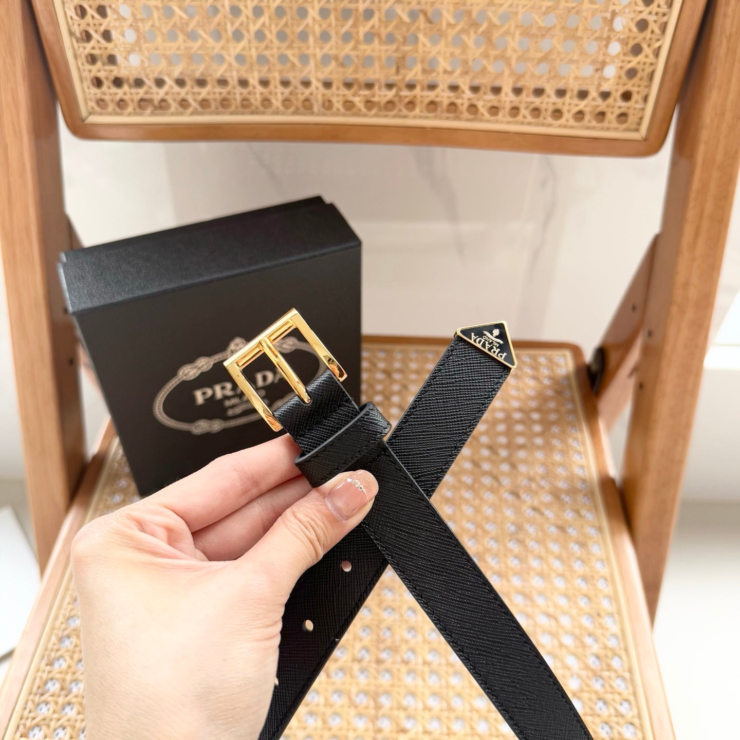 PRADA 25S BELT 25 MM IN BLACK CALFSKIN 542645