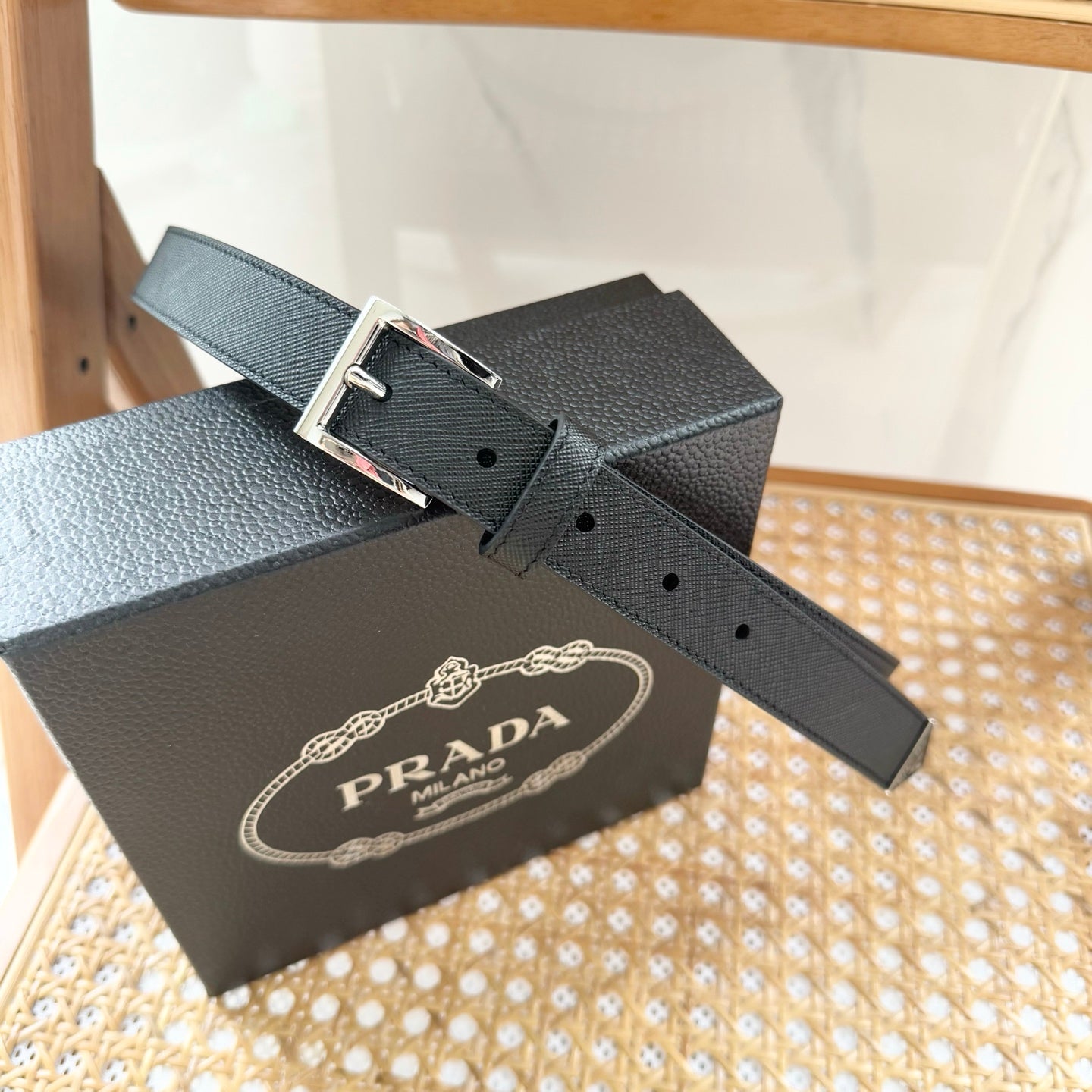 PRADA 25S BELT 25 MM IN BLACK CALFSKIN 542644