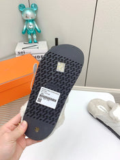 SLIP-ON MULE IN WHITE CALFSKIN AND SHEARLING LINING