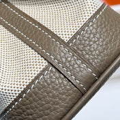 GARDEN PARTY 23CM IN WHITE TOILETS COTTON CANVAS AND TAUPE CALFSKIN